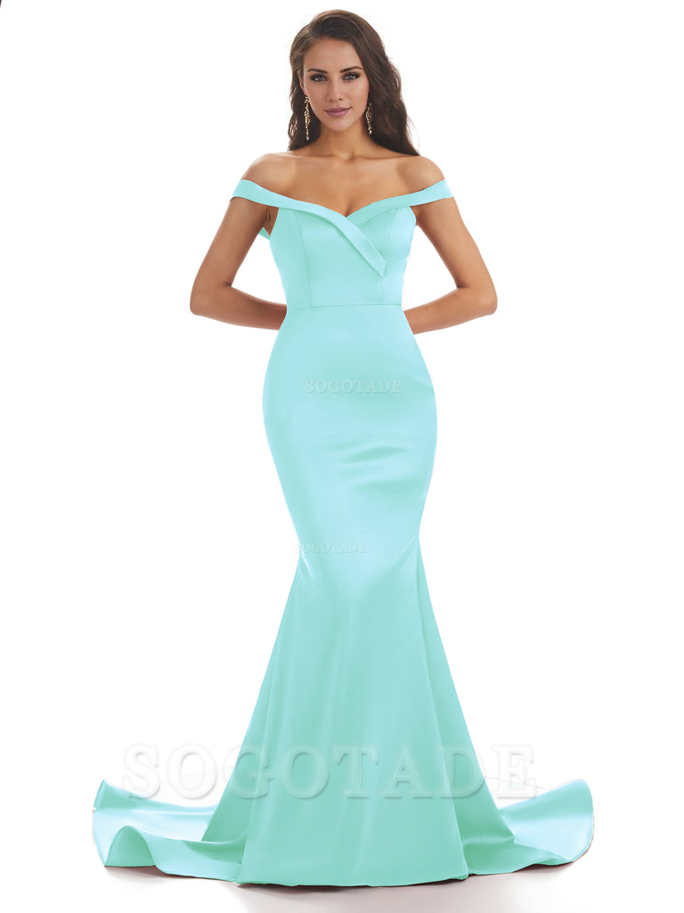 Elegant Off The Shoulder Soft Satin Mermaid Long Bridesmaid Dresses Charming Evening Party Dress
