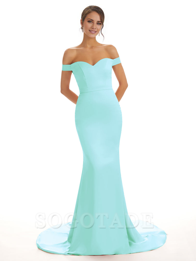 Elegant Off The Shoulder Satin Long Mermaid Bridesmaid Dresses