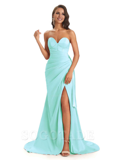 Sexy Soft Satin Side Slit Sweetheart Long Mermaid African Bridesmaid Dresses Elegant Evening Party Dress