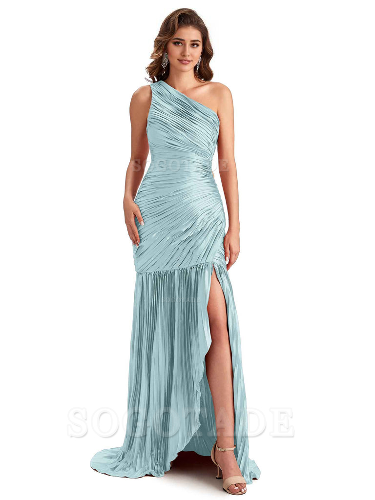 Sexy Side Slit Mermaid Soft Satin One Shoulder Long Ladies Bridesmaid Dresses Online