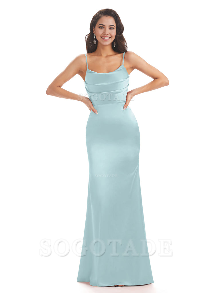 Mermaid Spaghetti Straps Satin formal dresses evening gown Bridesmaid Dresses With Side Slit 