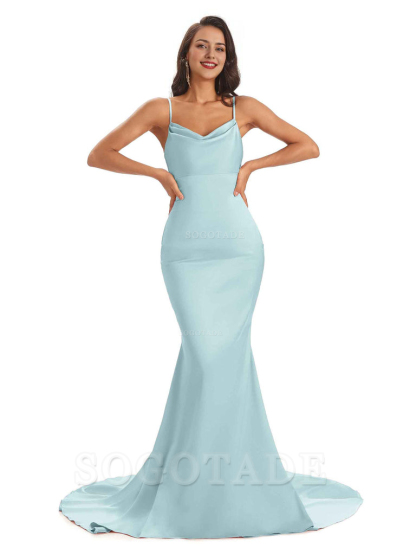 Sexy Backles Soft Satin Spaghetti Straps Maxi Mermaid Bridesmaid Dresses Online prom shop dresses