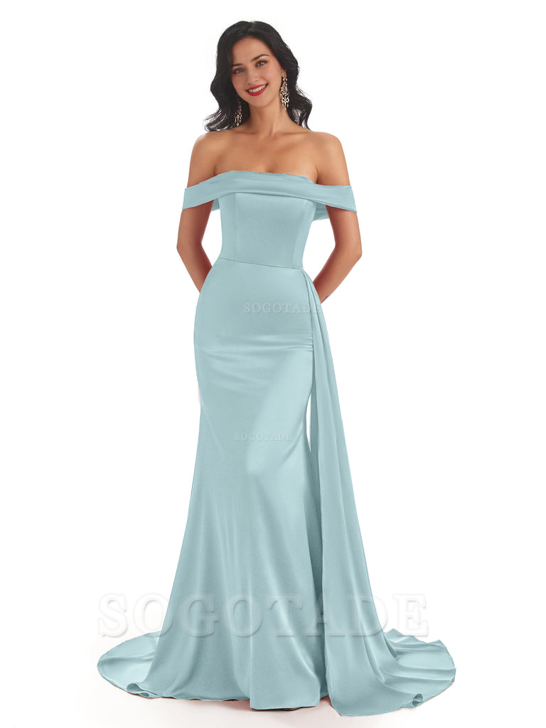 Sexy Off The Shoulder Soft Satin Mermaid Long Bridesmaid Dresses Gown prom shop dresses