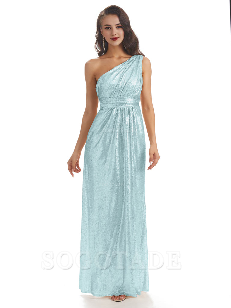 Sexy Sequin One Shoulder Sleeveless Long Mermaid Bridesmaid Dresses prom shop dresses