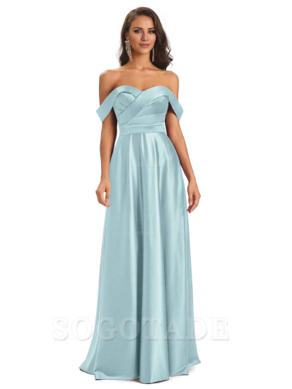 Sexy Soft Satin Off The Shoulder A-Line Long Bridesmaid Dresses Elegant Evening Party Dress