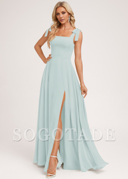 A-shaped square bow landing chiffon bridesmaid dress