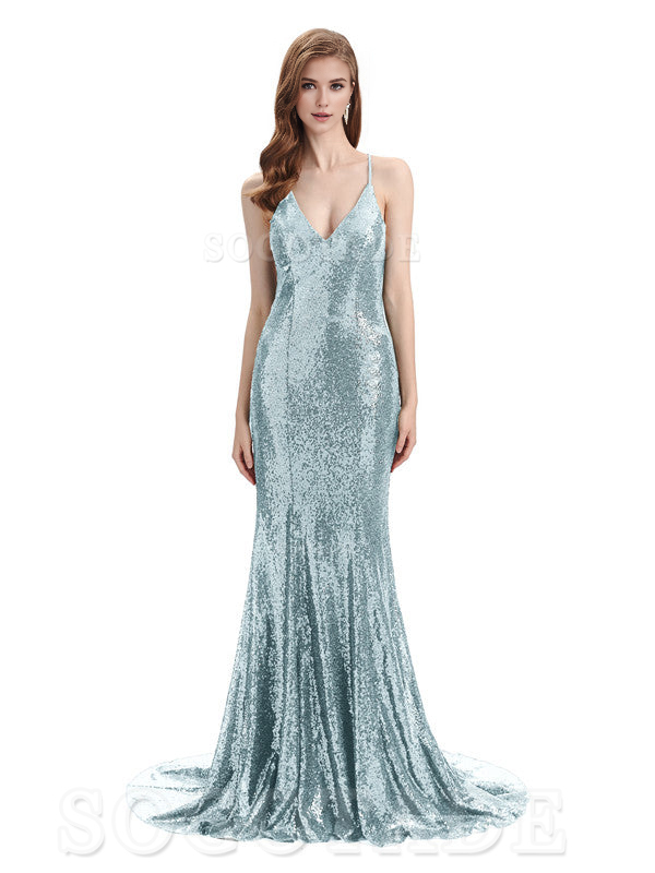 Deep V Neck Sexy Spaghetti Strap Backless Sequins Floor-Length Bridesmaid Dresses Bridesmaid Dresses Formal Women's Dresses Wedding Guest Dresses