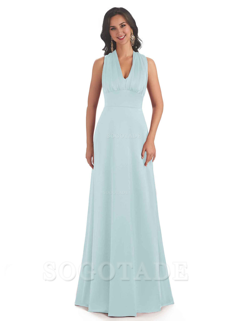 Convertiable Soft Satin A-Line Long Wedding Bridesmaid Dresses Online prom dress in store