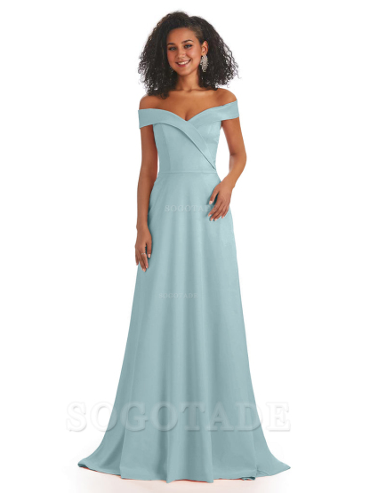 Soft Satin Off The Shoulder Long A-Line African Bridesmaid Dresses prom dress stores ﻿