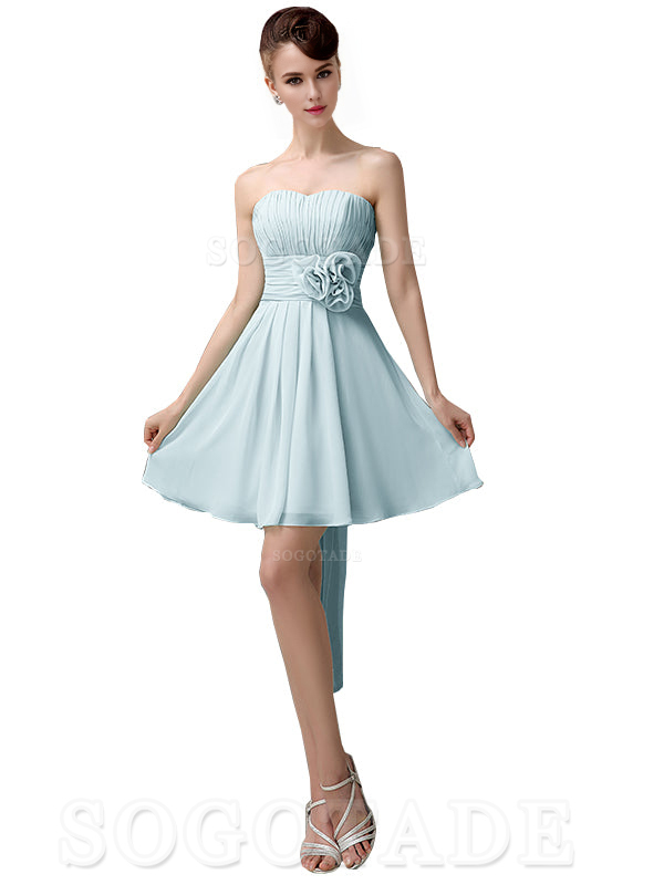 A-Line Off Shoulder Sweatheart Chiffon Short With Flower Bridesmaid Dresses Formal Women's Dresses Wedding Guests Dresses