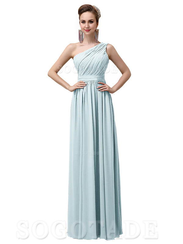 Charming One-Shoulder A-Line Chiffon Pleated Floor-Length Long Elegant Bridesmaid Dresses Formal Women's Dresses Wedding Guests Dresses