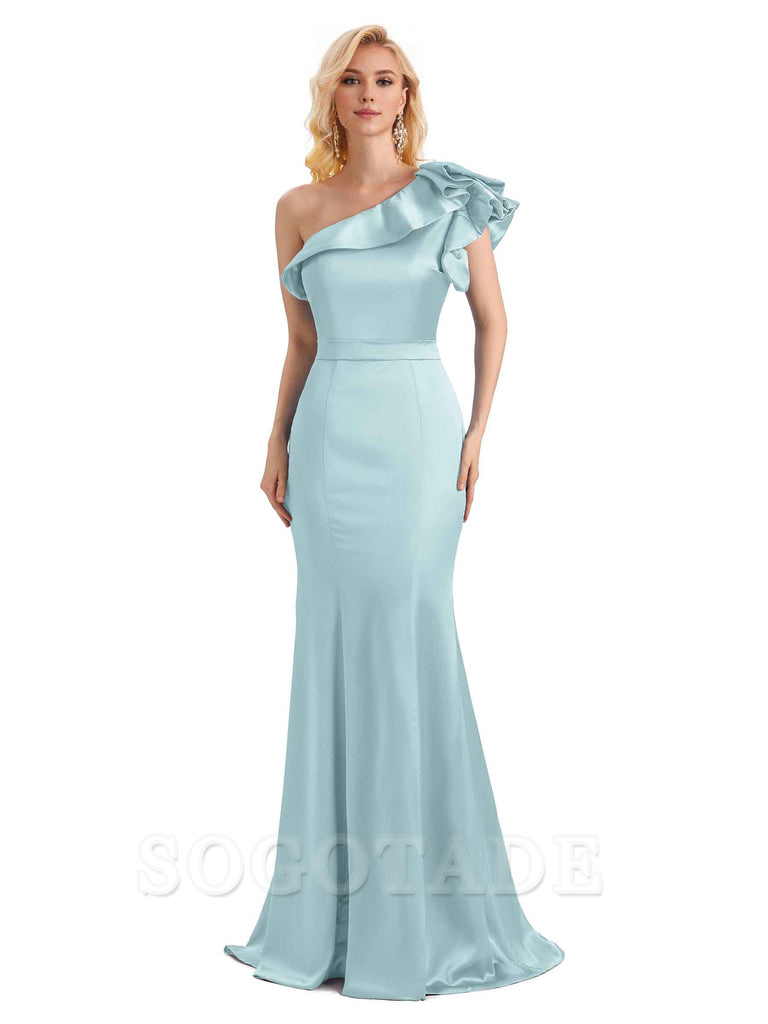 One Shoulder Long Mermaid Bridesmaid Dresses Soft Satin Charming Evening Party Dress