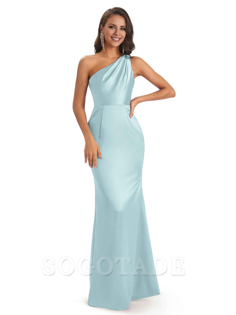 One Shoulder Long Mermaid Bridesmaid Dresses Sexy Soft Satin Elegant Evening Party Dress