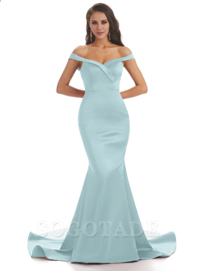 Elegant Off The Shoulder Soft Satin Mermaid Long Bridesmaid Dresses Charming Evening Party Dress