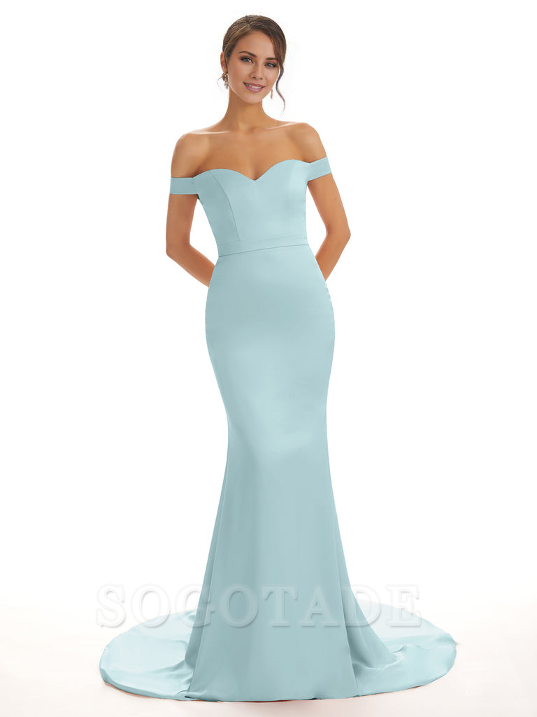 Elegant Off The Shoulder Satin Long Mermaid Bridesmaid Dresses