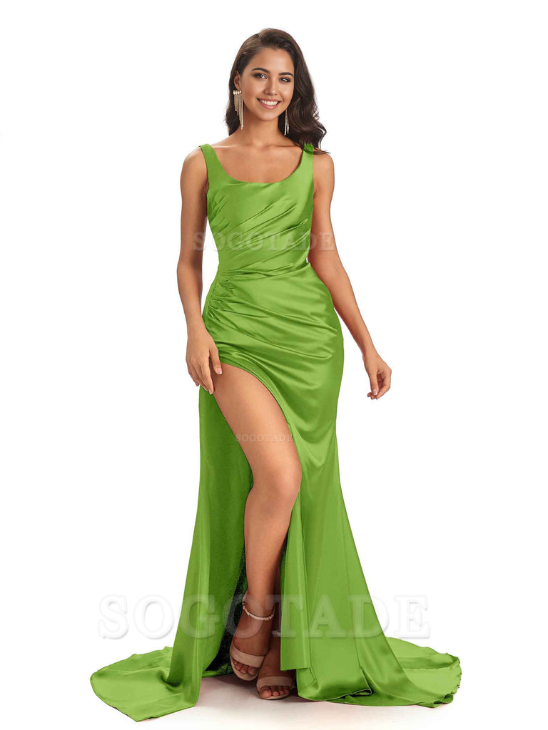 Mermaid Scoop Floor-Length Satin formal dresses evening gown Bridesmaid Dresses 