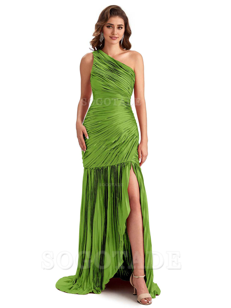Sexy Side Slit Mermaid Soft Satin One Shoulder Long Ladies Bridesmaid Dresses Online