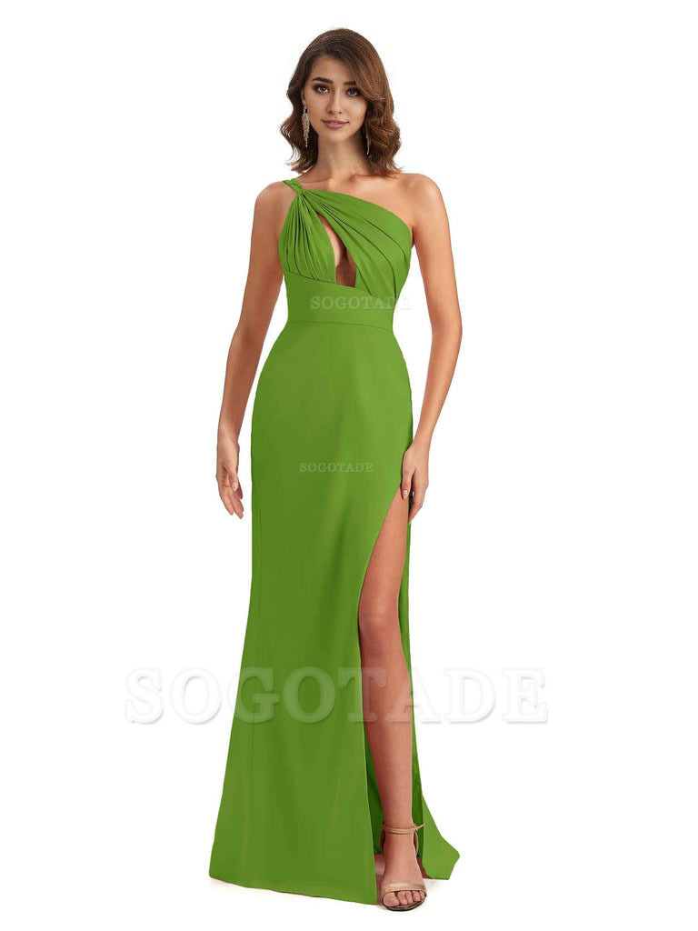 Sexy One Shoulder Silky Satin Unique Long Ladies Bridesmaid Dress For Wedding