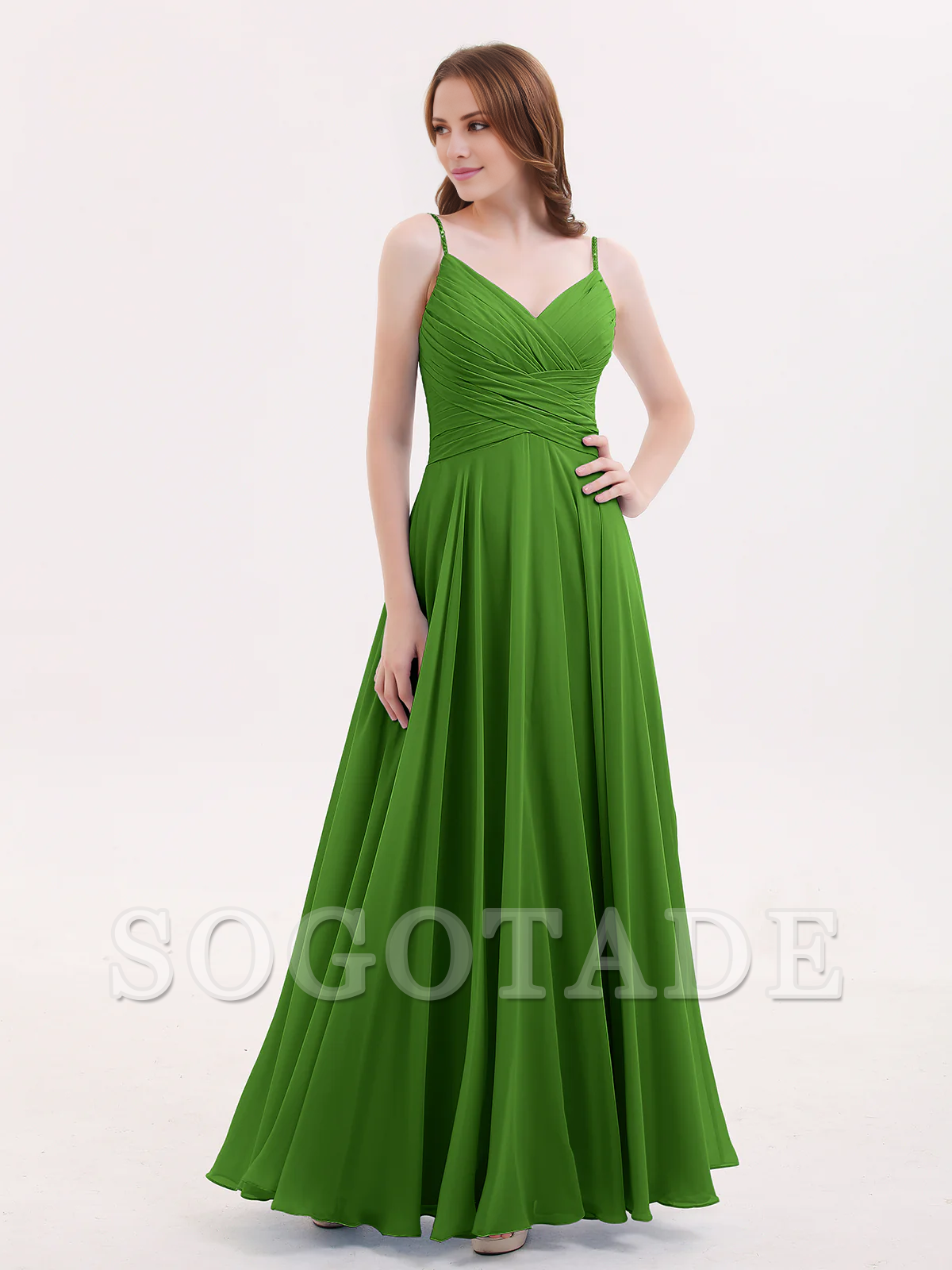 V-neck Fine Shoulder Strap Floor Length Chiffon Bridesmaid Dresses Online