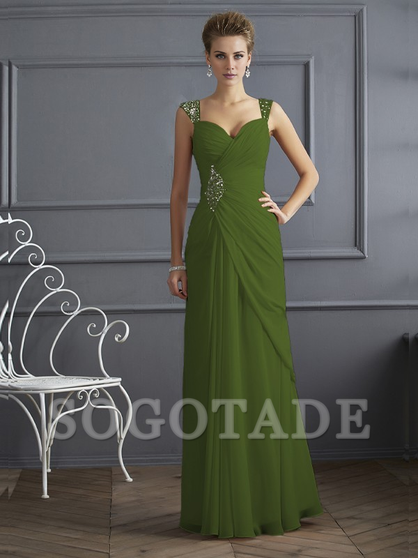 Bodyguard/Pillar Shoulder Mother of the bride dress Official Wedding Guests Landing Long Sleeveless Thin Shoulder Straps Chiffon Water Diamond Ruffle Decoration