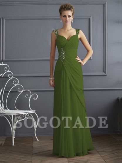 Bodyguard/Pillar Shoulder Mother of the bride dress Official Wedding Guests Landing Long Sleeveless Thin Shoulder Straps Chiffon Water Diamond Ruffle Decoration
