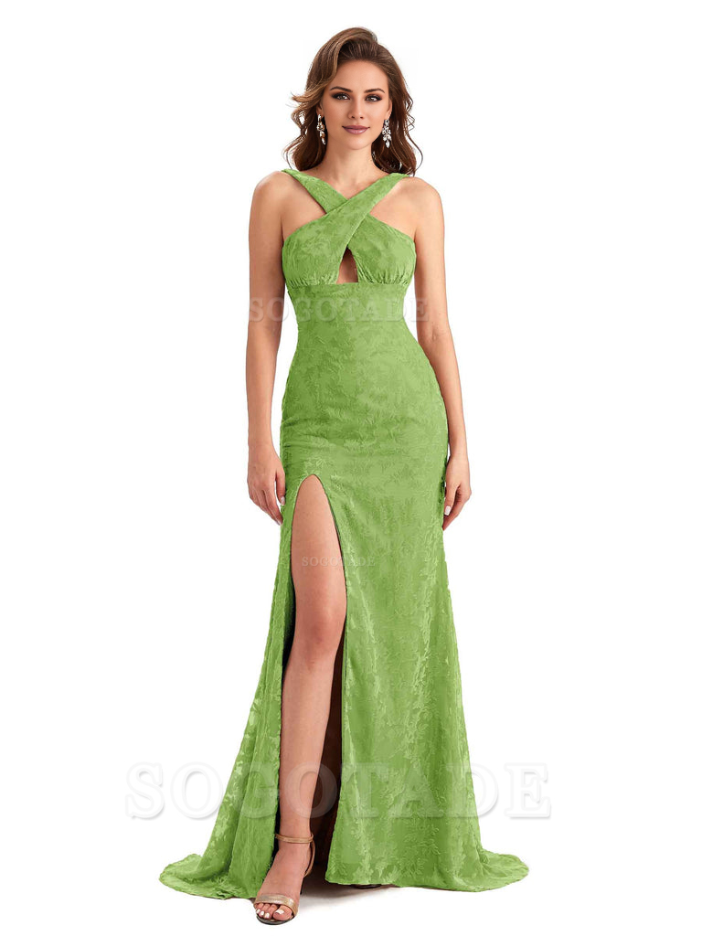 Sexy Side Slit Mermaid Cultivate oneself Lace Floral Velvet Long Bridesmaid Dresses Formal Women's Dresses Wedding Guests Dresses