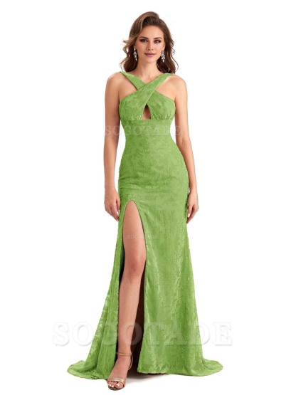 Sexy Side Slit Mermaid Cultivate oneself Lace Floral Velvet Long Bridesmaid Dresses Formal Women's Dresses Wedding Guests Dresses