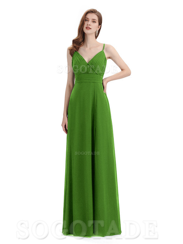Chiffon V-Neck Spaghetti Strap Floor-Length Side Fork Long Bridesmaid Dresses Formal Women's Dresses Wedding Guests Dresses