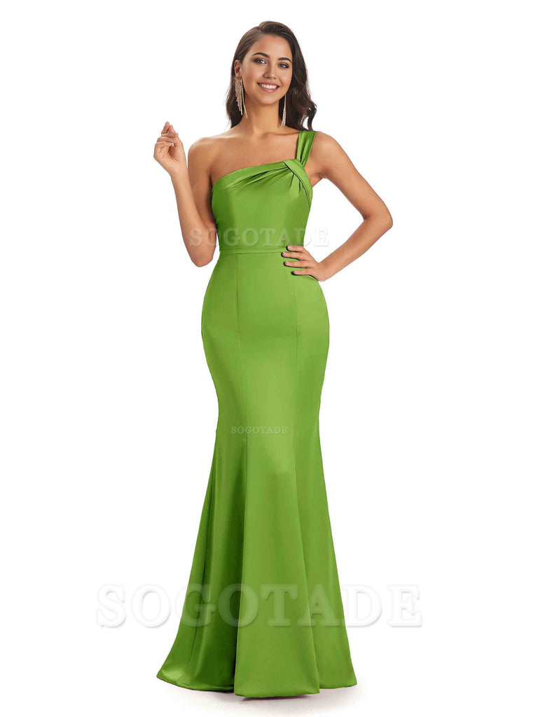 Mermaid One Shoulder Satin Floor Length formal dresses evening gown Bridesmaid Dresses