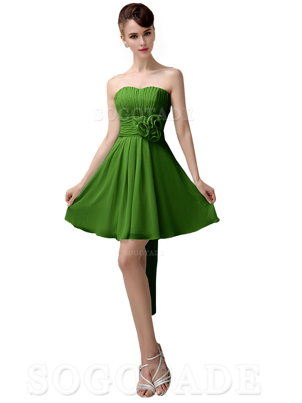 A-Line Off Shoulder Sweatheart Chiffon Short With Flower Bridesmaid Dresses Formal Women's Dresses Wedding Guests Dresses