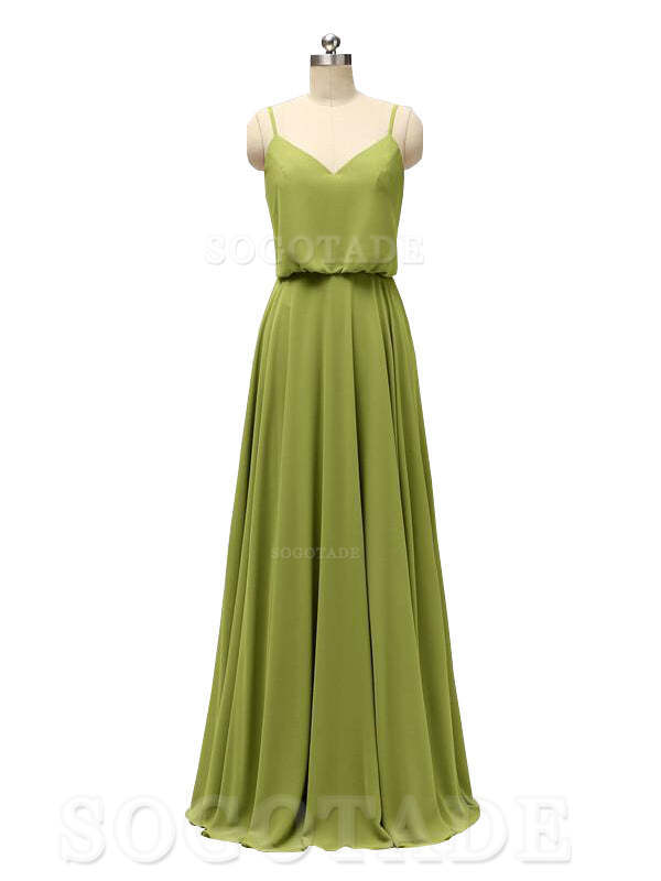 Elegant Simple V Neck Spaghetti Strap Chiffon Floor Length Modern Bridesmaid Dresses Formal Women's Dresses Wedding Guests Dresses