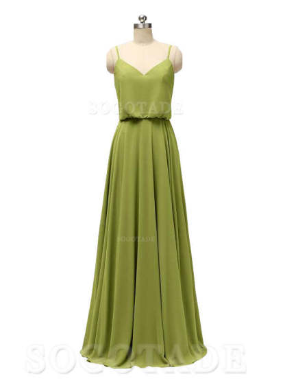 Elegant Simple V Neck Spaghetti Strap Chiffon Floor Length Modern Bridesmaid Dresses Formal Women's Dresses Wedding Guests Dresses