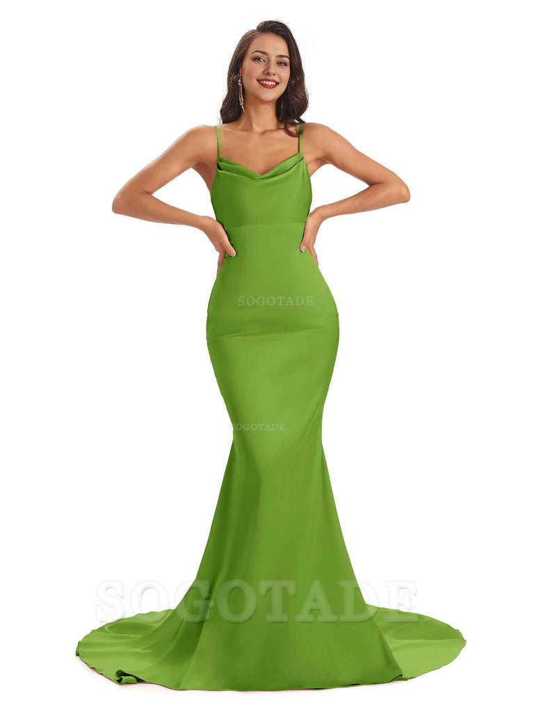 Sexy Backles Soft Satin Spaghetti Straps Maxi Mermaid Bridesmaid Dresses Online prom shop dresses