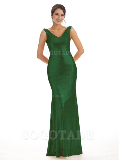 Sleeveless V Neck Mermaid Cultivate oneself Sequin Shining Luxury Bridesmaid Dresses Formal Women's Dresses Wedding Guest Dresses