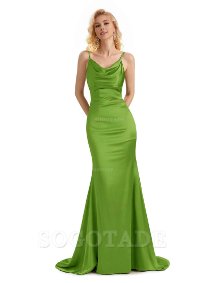 Elegant Soft Satin Criss Cross Long Mermaid Bridesmaid Dresses Charming Evening Party Dress