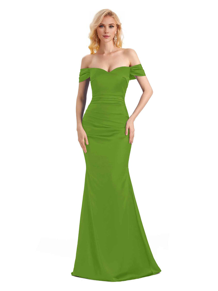 Off The Shoulder Long Mermaid Satin Bridesmaid Dresses Elegant Evening Party Dress