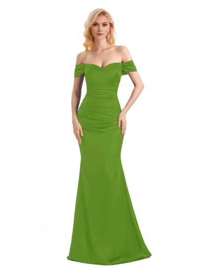 Off The Shoulder Long Mermaid Satin Bridesmaid Dresses Elegant Evening Party Dress