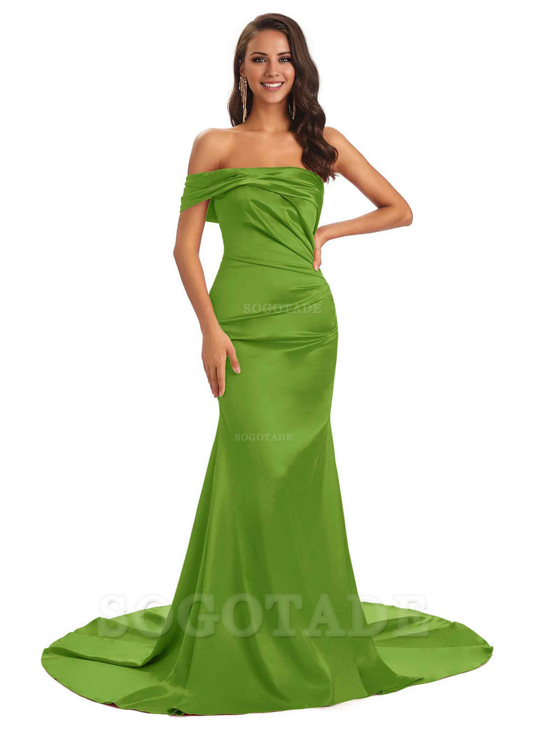 Sexy Soft Satin One Shoulder Long Unique Mermaid Bridesmaid Dresses Elegant Evening Party Dress