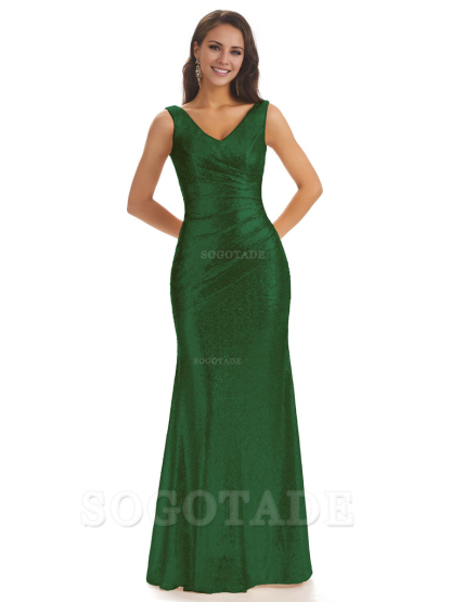 Sexy Sequin V-Neck Sparkly Long Mermaid Bridesmaid Dresses Charming Evening Party Dress