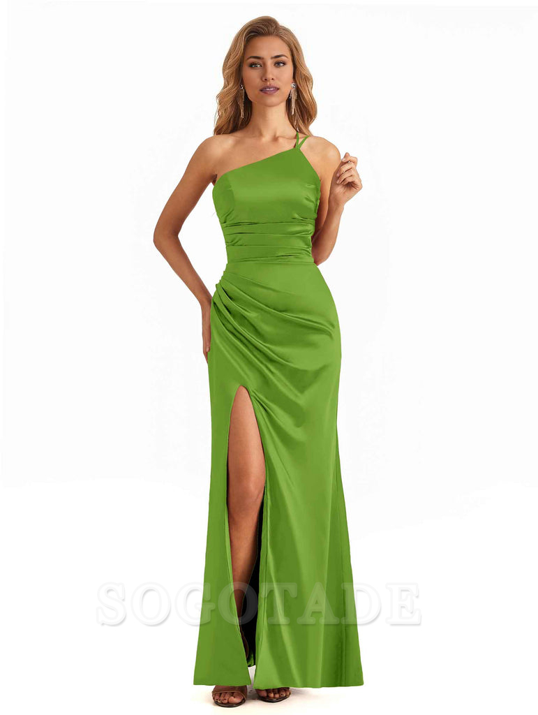 Mermaid Maxi Long Bridesmaid Dresses One Shoulder Side Slit Elegant Evening Party Dress