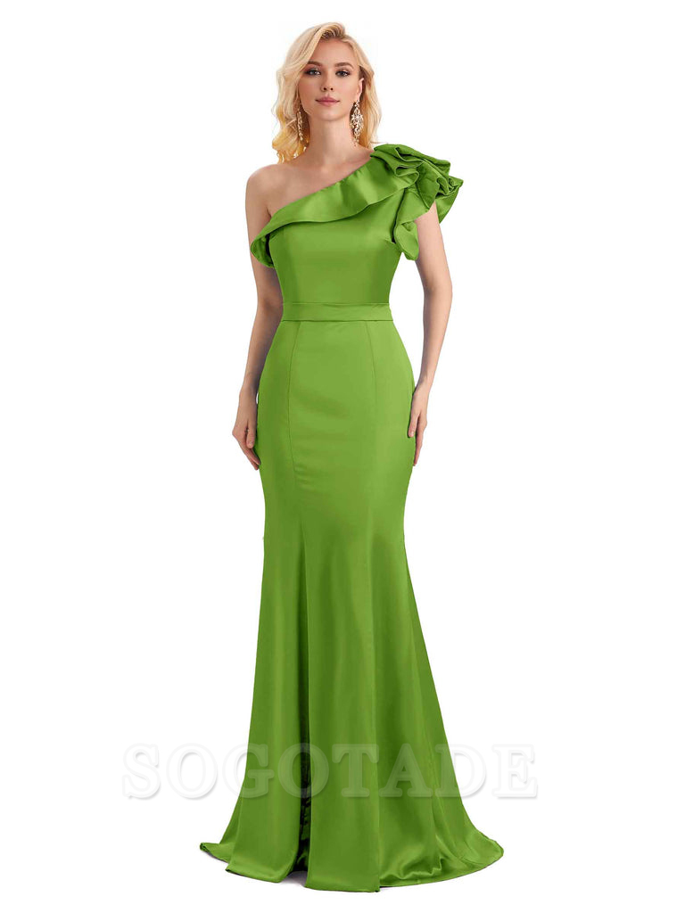 One Shoulder Long Mermaid Bridesmaid Dresses Soft Satin Charming Evening Party Dress