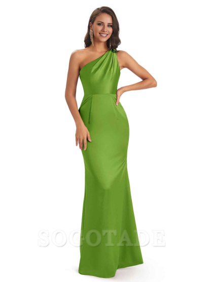 One Shoulder Long Mermaid Bridesmaid Dresses Sexy Soft Satin Elegant Evening Party Dress