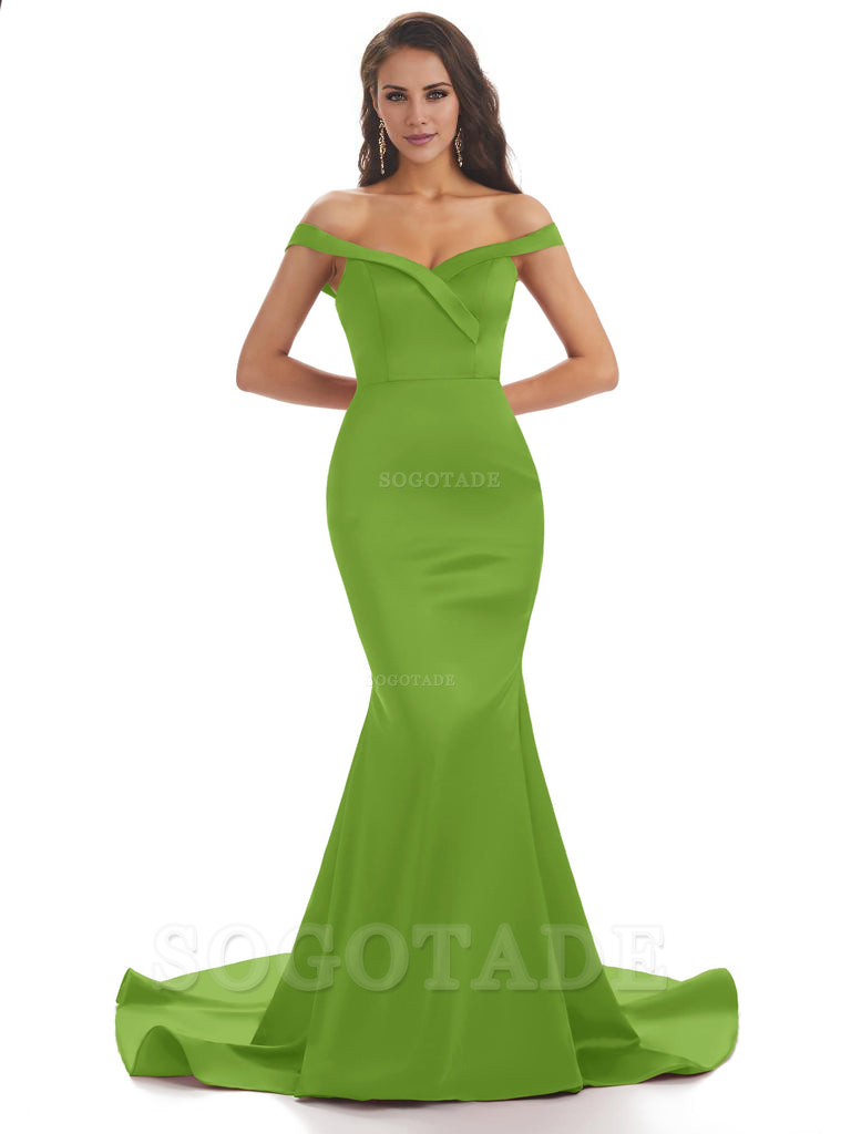 Elegant Off The Shoulder Soft Satin Mermaid Long Bridesmaid Dresses Charming Evening Party Dress