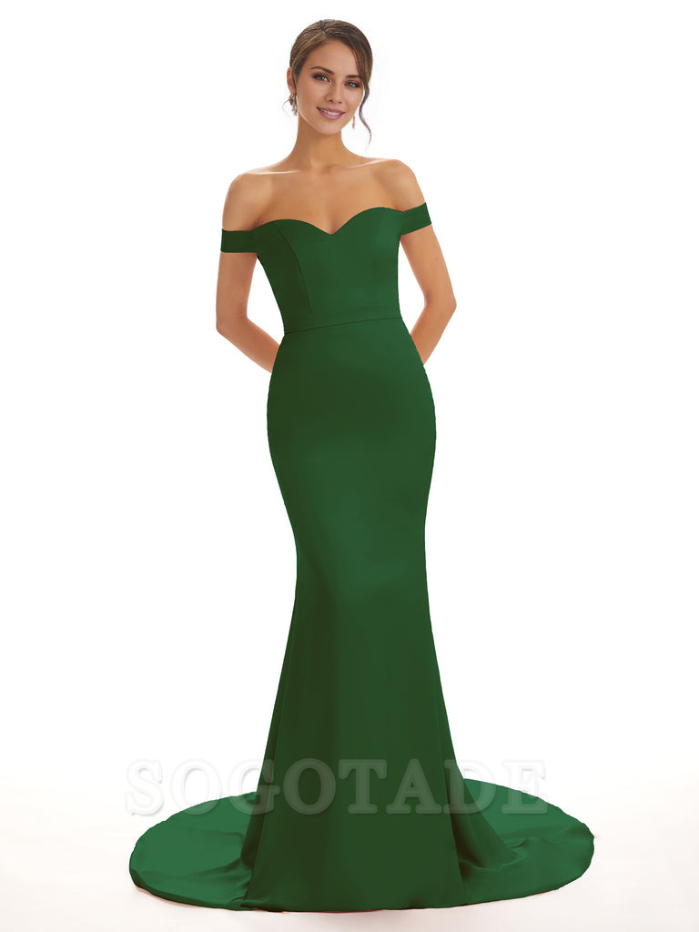 Elegant Off The Shoulder Satin Long Mermaid Bridesmaid Dresses