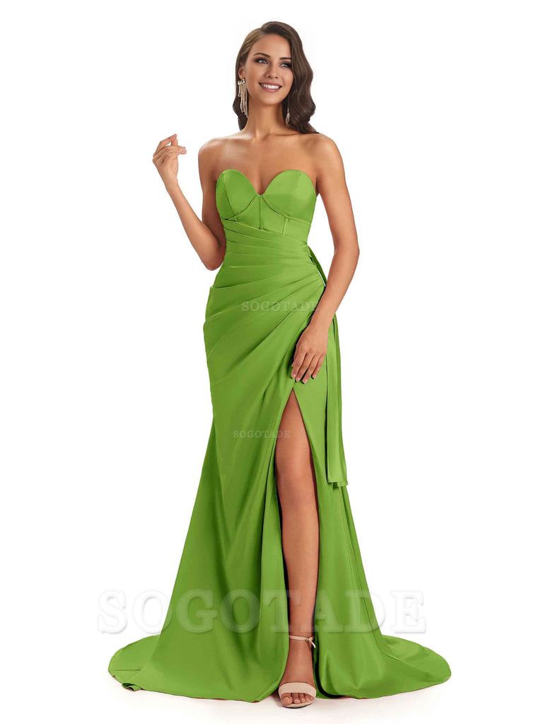 Sexy Soft Satin Side Slit Sweetheart Long Mermaid African Bridesmaid Dresses Elegant Evening Party Dress