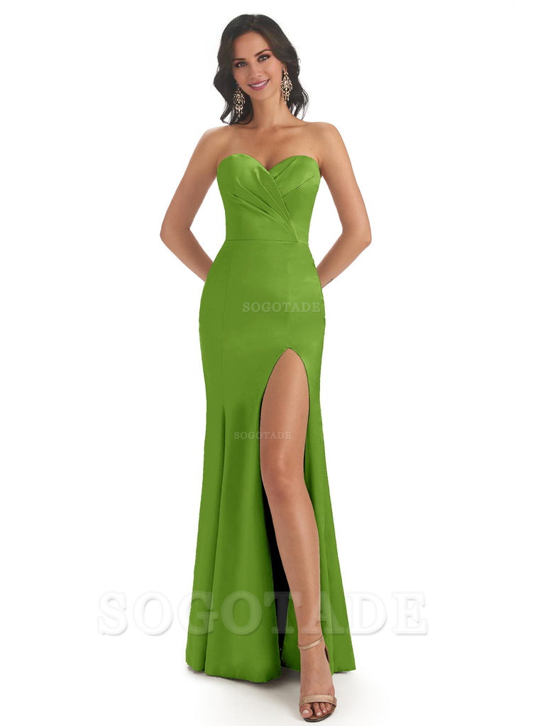 Simple Soft Satin Side Slit Sweetheart Long Mermaid Bridesmaid Dresses Elegant Evening Party Dress
