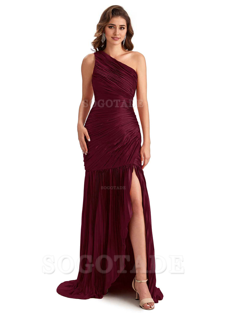 Sexy Side Slit Mermaid Soft Satin One Shoulder Long Ladies Bridesmaid Dresses Online