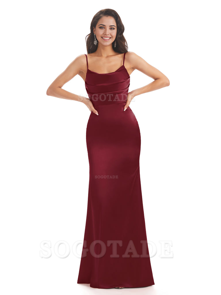 Mermaid Spaghetti Straps Satin formal dresses evening gown Bridesmaid Dresses With Side Slit 