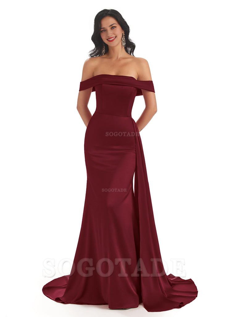Sexy Off The Shoulder Soft Satin Mermaid Long Bridesmaid Dresses Gown prom shop dresses
