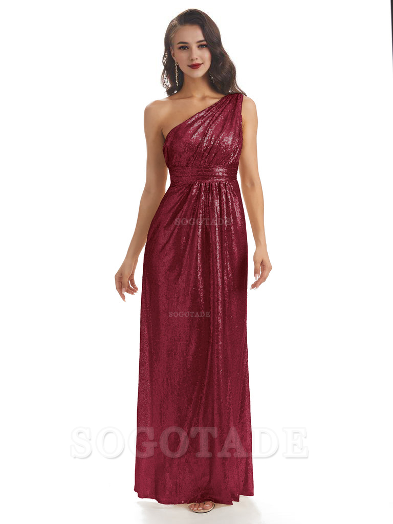 Sexy Sequin One Shoulder Sleeveless Long Mermaid Bridesmaid Dresses prom shop dresses